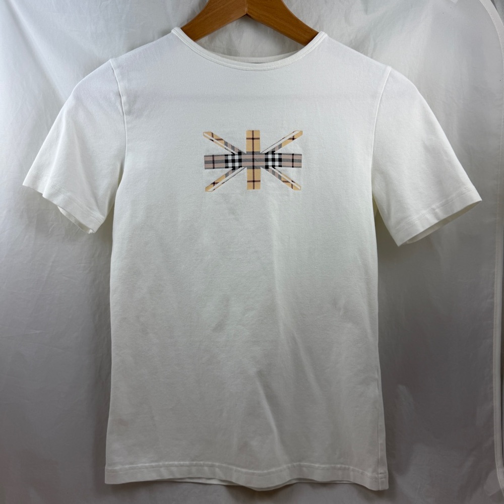 Authentic Burberry London White Tee with Burberry Union Jack  Design